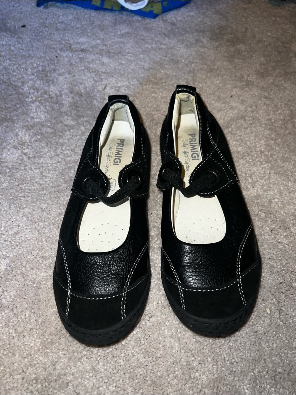 Primigi Black Girls Mary Jane Shoes with White Stitching